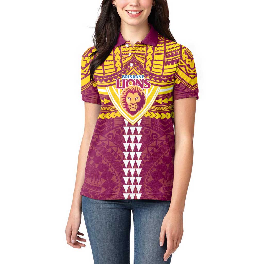 Personalized Brisbane Lions Women Polo Shirt Polynesian Tribal Pattern Heritage Football