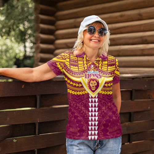 Personalized Brisbane Lions Women Polo Shirt Polynesian Tribal Pattern Heritage Football