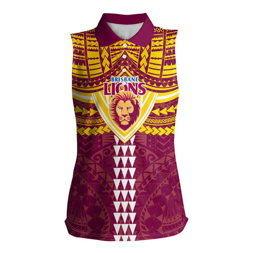 Personalized Brisbane Lions Women Sleeveless Polo Shirt Polynesian Tribal Pattern Heritage Football
