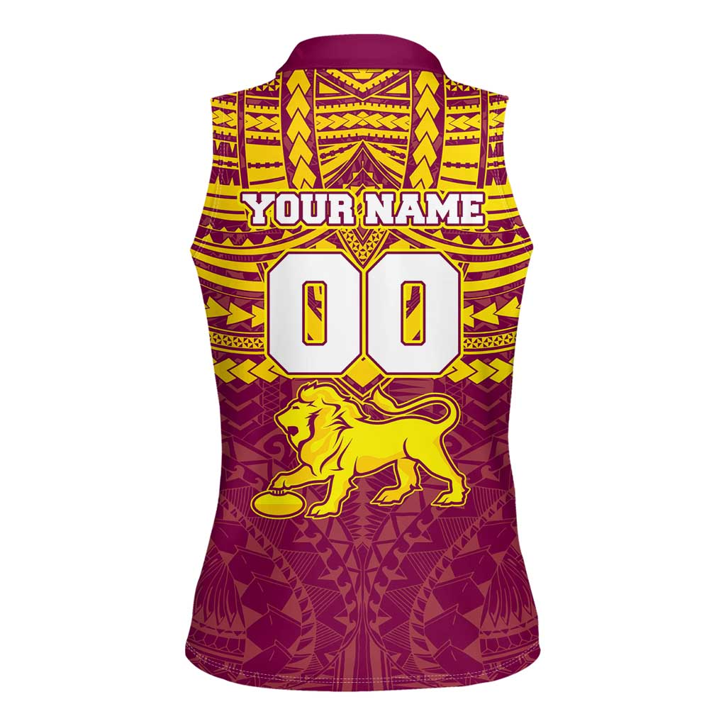 Personalized Brisbane Lions Women Sleeveless Polo Shirt Polynesian Tribal Pattern Heritage Football