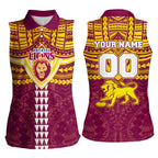 Personalized Brisbane Lions Women Sleeveless Polo Shirt Polynesian Tribal Pattern Heritage Football