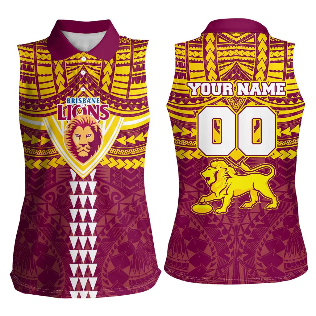 Personalized Brisbane Lions Women Sleeveless Polo Shirt Polynesian Tribal Pattern Heritage Football