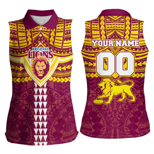 Personalized Brisbane Lions Women Sleeveless Polo Shirt Polynesian Tribal Pattern Heritage Football