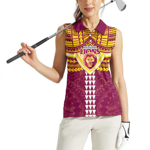 Personalized Brisbane Lions Women Sleeveless Polo Shirt Polynesian Tribal Pattern Heritage Football