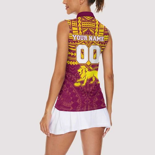 Personalized Brisbane Lions Women Sleeveless Polo Shirt Polynesian Tribal Pattern Heritage Football