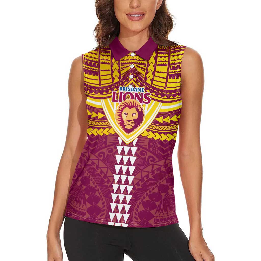 Personalized Brisbane Lions Women Sleeveless Polo Shirt Polynesian Tribal Pattern Heritage Football