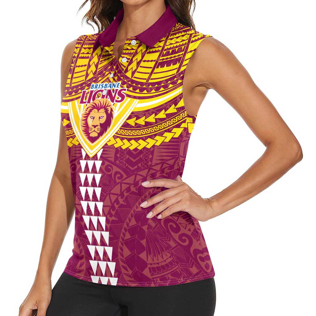 Personalized Brisbane Lions Women Sleeveless Polo Shirt Polynesian Tribal Pattern Heritage Football