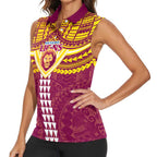 Personalized Brisbane Lions Women Sleeveless Polo Shirt Polynesian Tribal Pattern Heritage Football