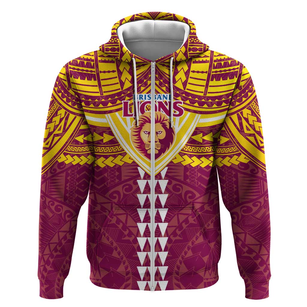 Personalized Brisbane Lions Zip Hoodie Polynesian Tribal Pattern Heritage Football