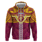 Personalized Brisbane Lions Zip Hoodie Polynesian Tribal Pattern Heritage Football