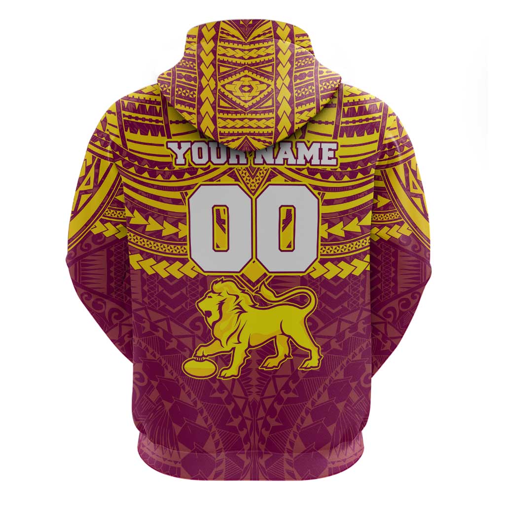 Personalized Brisbane Lions Zip Hoodie Polynesian Tribal Pattern Heritage Football