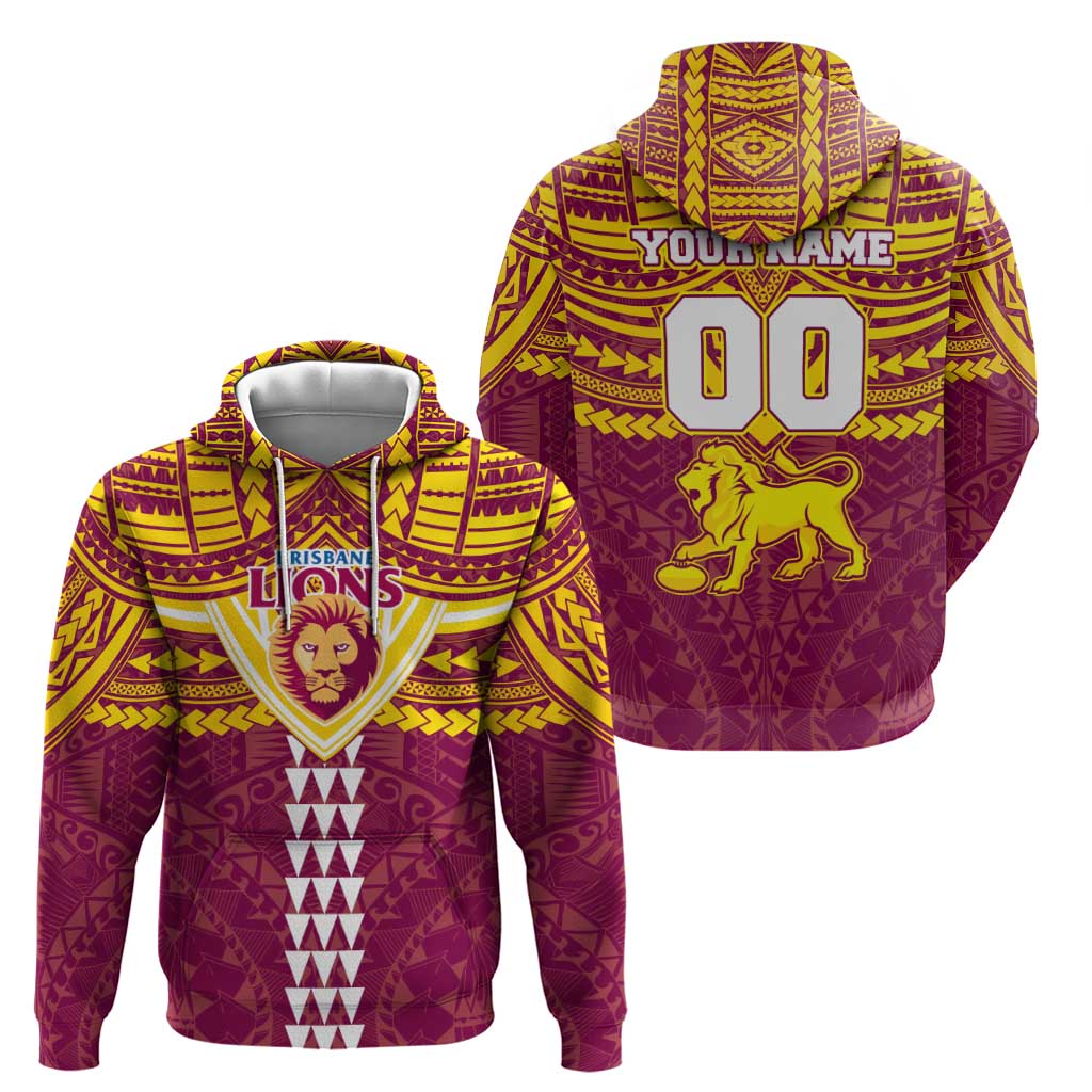 Personalized Brisbane Lions Zip Hoodie Polynesian Tribal Pattern Heritage Football