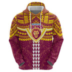 Personalized Brisbane Lions Zip Hoodie Polynesian Tribal Pattern Heritage Football