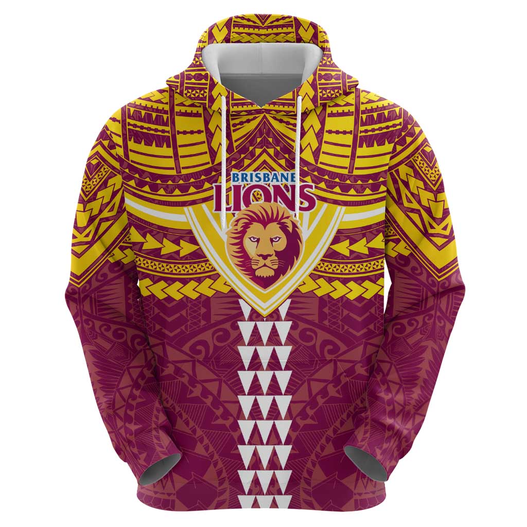 Personalized Brisbane Lions Zip Hoodie Polynesian Tribal Pattern Heritage Football