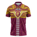 Personalized Brisbane Lions Zipper Polo Shirt Polynesian Tribal Pattern Heritage Football