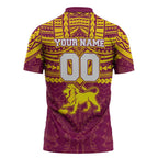 Personalized Brisbane Lions Zipper Polo Shirt Polynesian Tribal Pattern Heritage Football