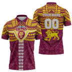 Personalized Brisbane Lions Zipper Polo Shirt Polynesian Tribal Pattern Heritage Football
