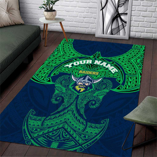 Personalized Canberra Raiders Area Rug Polynesian Tribal Pattern Style