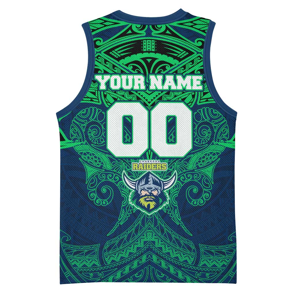 Personalized Canberra Raiders Basketball Jersey Polynesian Tribal Pattern Style