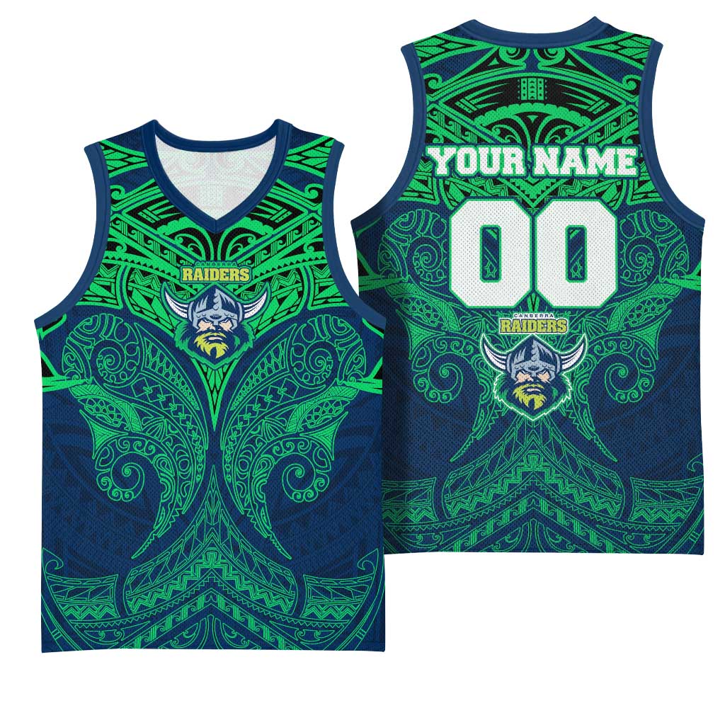 Personalized Canberra Raiders Basketball Jersey Polynesian Tribal Pattern Style