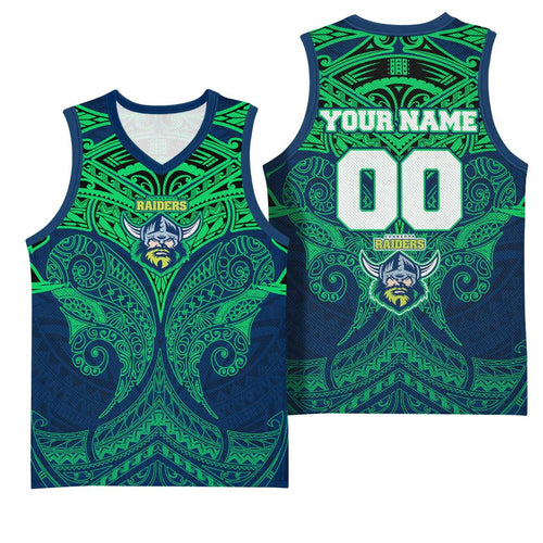 Personalized Canberra Raiders Basketball Jersey Polynesian Tribal Pattern Style