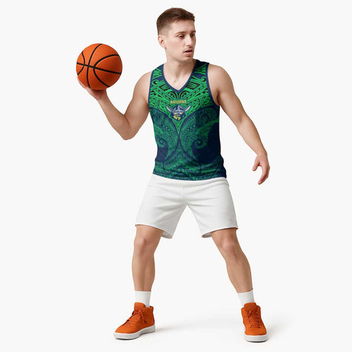 Personalized Canberra Raiders Basketball Jersey Polynesian Tribal Pattern Style