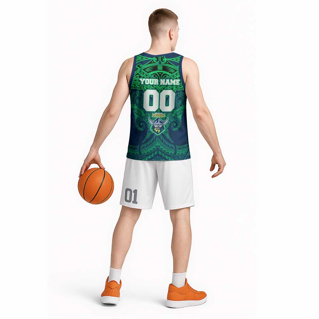 Personalized Canberra Raiders Basketball Jersey Polynesian Tribal Pattern Style
