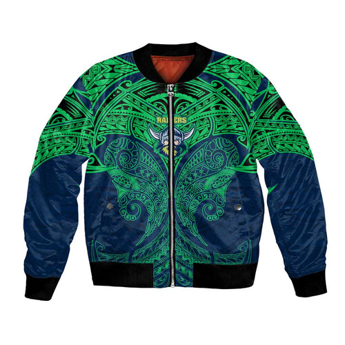 Personalized Canberra Raiders Bomber Jacket Polynesian Tribal Pattern Style