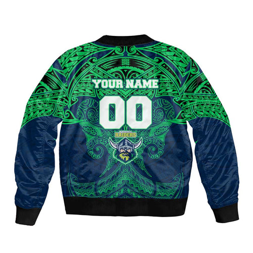 Personalized Canberra Raiders Bomber Jacket Polynesian Tribal Pattern Style