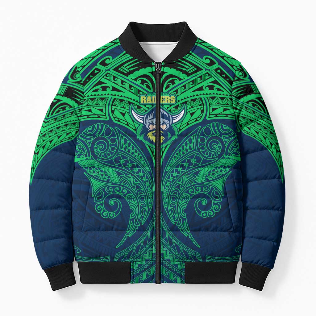 Personalized Canberra Raiders Bomber Puffer Jacket Polynesian Tribal Pattern Style
