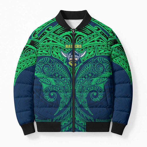 Personalized Canberra Raiders Bomber Puffer Jacket Polynesian Tribal Pattern Style
