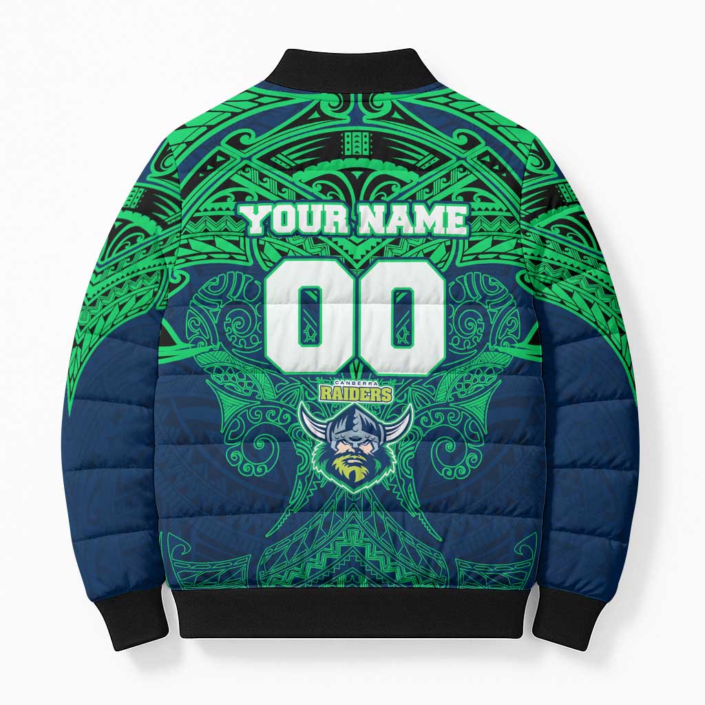 Personalized Canberra Raiders Bomber Puffer Jacket Polynesian Tribal Pattern Style