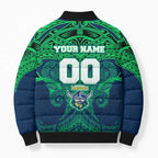 Personalized Canberra Raiders Bomber Puffer Jacket Polynesian Tribal Pattern Style