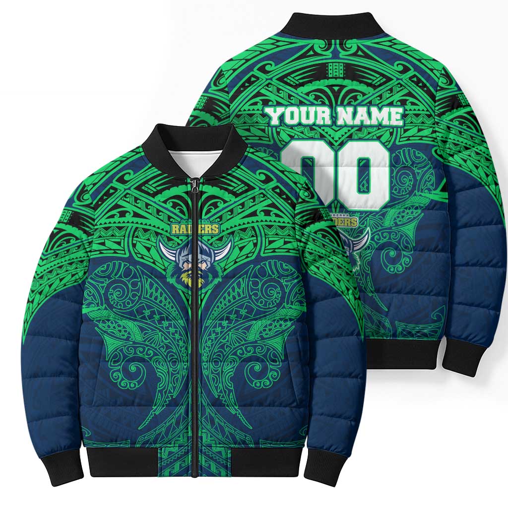 Personalized Canberra Raiders Bomber Puffer Jacket Polynesian Tribal Pattern Style
