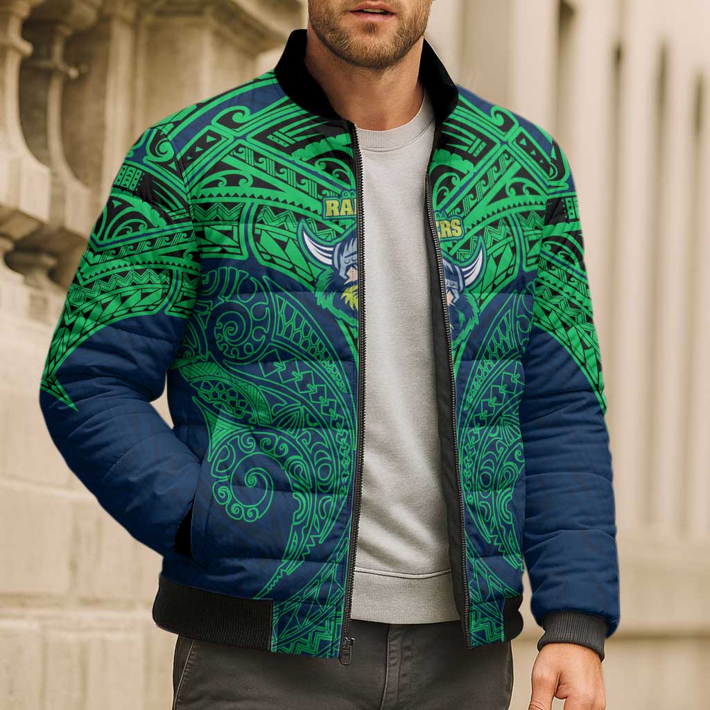 Personalized Canberra Raiders Bomber Puffer Jacket Polynesian Tribal Pattern Style