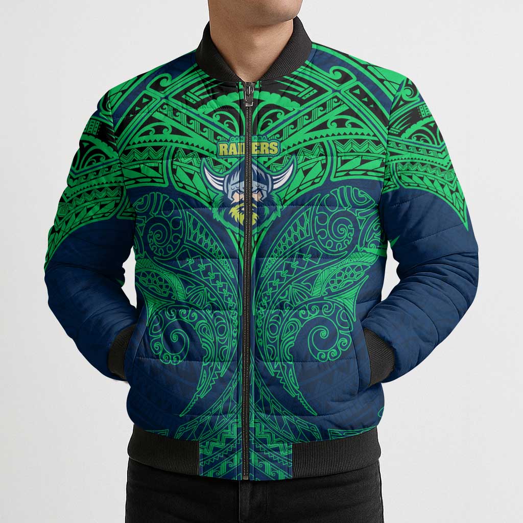 Personalized Canberra Raiders Bomber Puffer Jacket Polynesian Tribal Pattern Style
