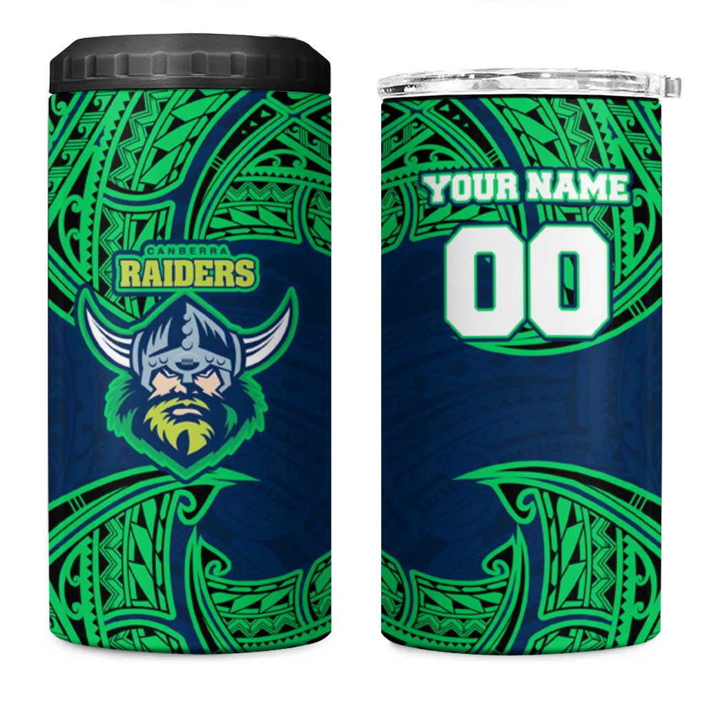 Personalized Canberra Raiders 4 in 1 Can Cooler Tumbler Polynesian Tribal Pattern Style