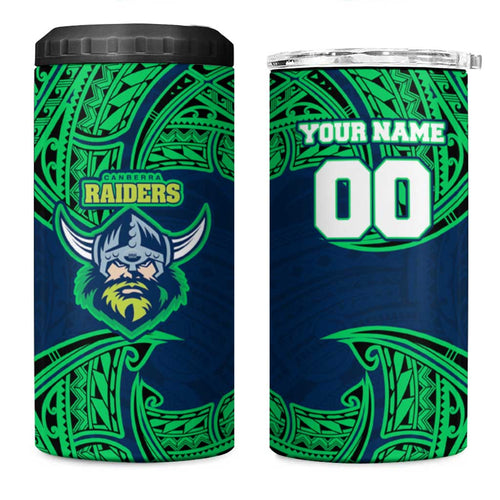 Personalized Canberra Raiders 4 in 1 Can Cooler Tumbler Polynesian Tribal Pattern Style