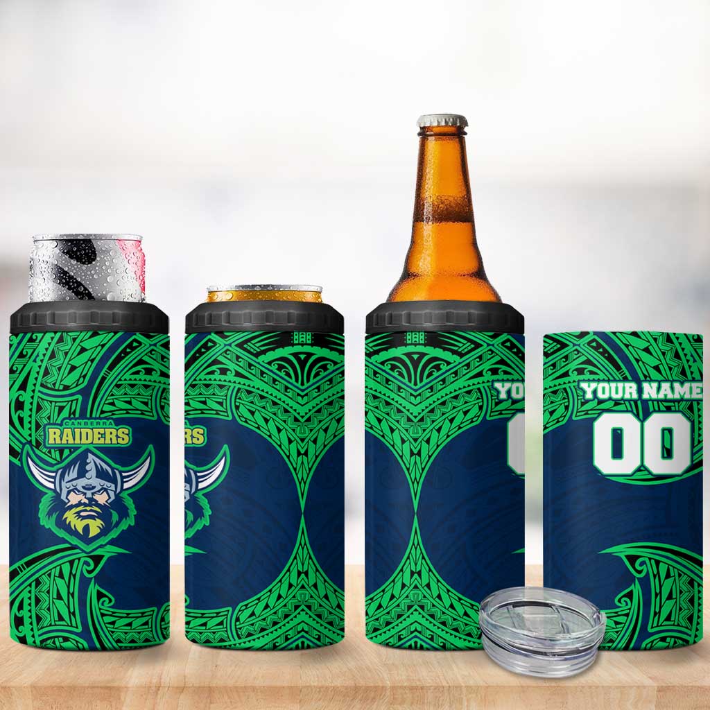 Personalized Canberra Raiders 4 in 1 Can Cooler Tumbler Polynesian Tribal Pattern Style