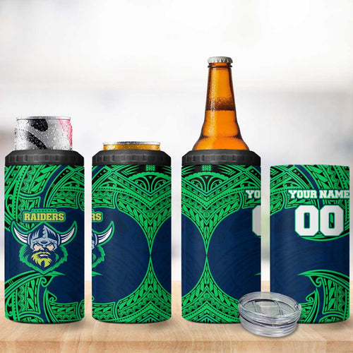 Personalized Canberra Raiders 4 in 1 Can Cooler Tumbler Polynesian Tribal Pattern Style