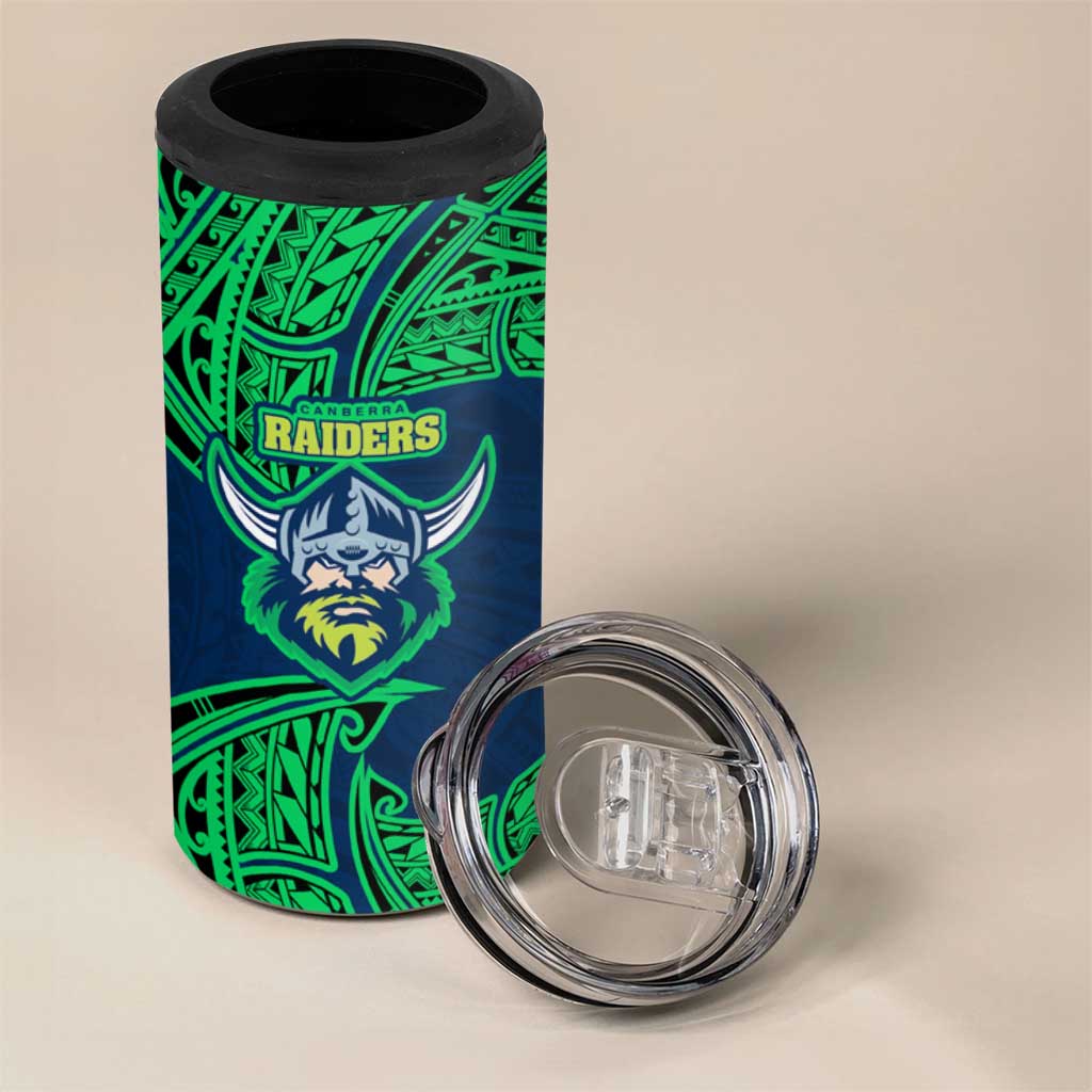 Personalized Canberra Raiders 4 in 1 Can Cooler Tumbler Polynesian Tribal Pattern Style