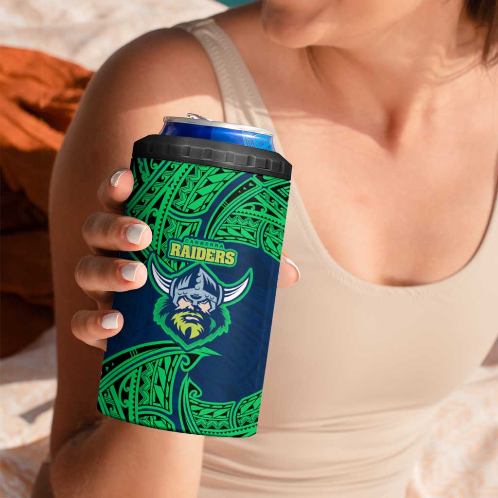 Personalized Canberra Raiders 4 in 1 Can Cooler Tumbler Polynesian Tribal Pattern Style