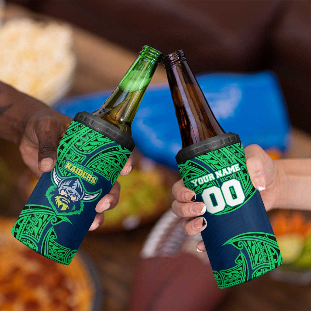 Personalized Canberra Raiders 4 in 1 Can Cooler Tumbler Polynesian Tribal Pattern Style