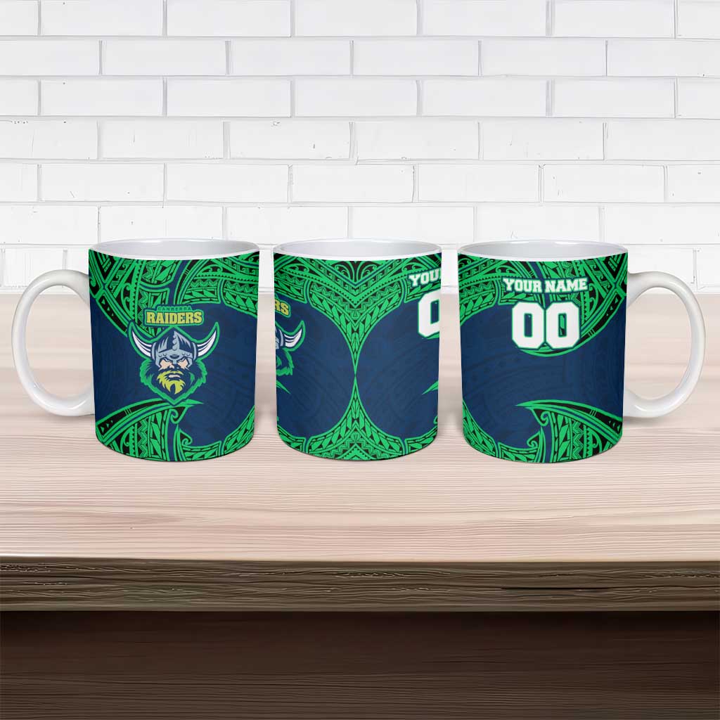 Personalized Canberra Raiders Ceramic Mug Polynesian Tribal Pattern Style