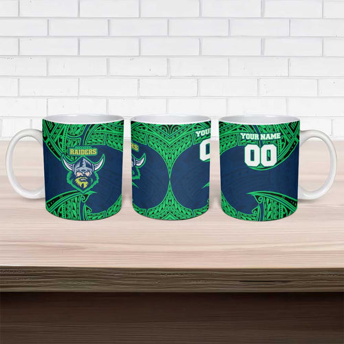 Personalized Canberra Raiders Ceramic Mug Polynesian Tribal Pattern Style