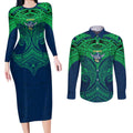 Personalized Canberra Raiders Couples Matching Long Sleeve Bodycon Dress and Long Sleeve Button Shirt Polynesian Tribal Pattern Style