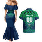 Personalized Canberra Raiders Couples Matching Mermaid Dress and Hawaiian Shirt Polynesian Tribal Pattern Style