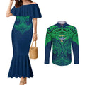 Personalized Canberra Raiders Couples Matching Mermaid Dress and Long Sleeve Button Shirt Polynesian Tribal Pattern Style