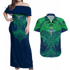 Personalized Canberra Raiders Couples Matching Off Shoulder Maxi Dress and Hawaiian Shirt Polynesian Tribal Pattern Style
