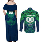 Personalized Canberra Raiders Couples Matching Off Shoulder Maxi Dress and Long Sleeve Button Shirt Polynesian Tribal Pattern Style